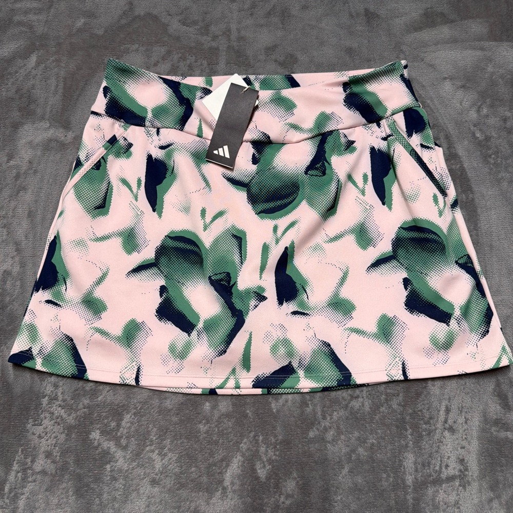 Adidas Ultimate Print Skort Womens L Pink Green Floral Golf Tennis Active NEW